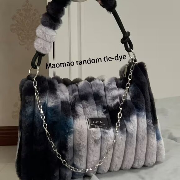 Handbags - Mixed Color Blk Grey Furry Soft Purse